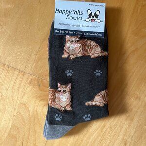 Happy Tails Socks Unisex Gold Tabby Cat One Size NWT